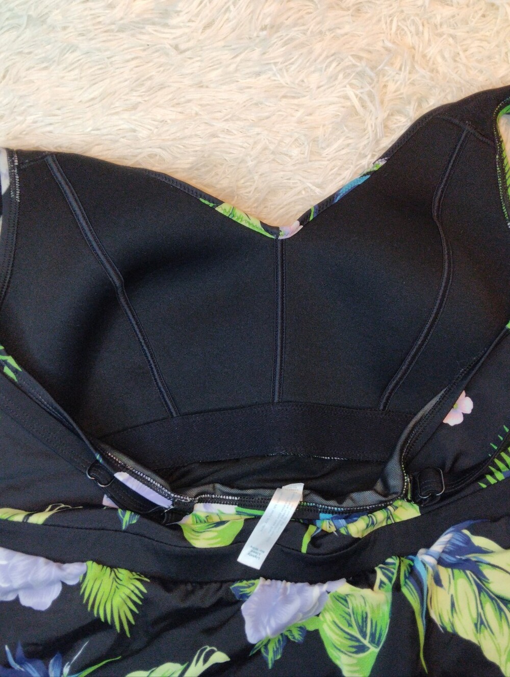 SWIM by CACIQUE Black Floral One Piece Swimsuit Swim Dress No Wire Size 14 - Picture 5 of 7